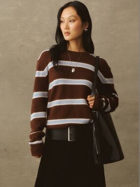 Few Moda Striped Crewneck Sweater - Brown & Light Blue